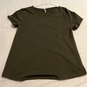 Olive green top with flare at the bottom and a cross back.